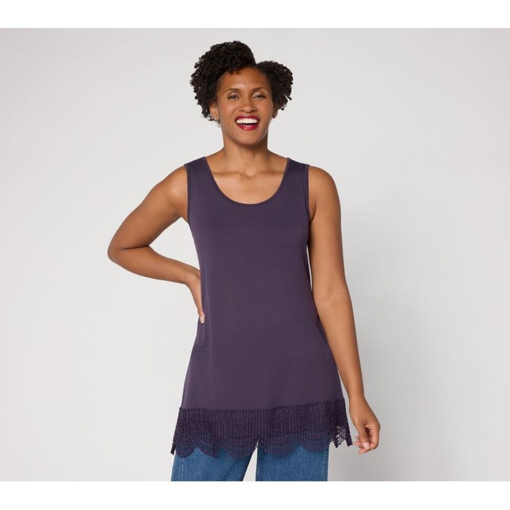 LEGO Women's Top Sz L Knit Tank Lace Trim Purple A683829